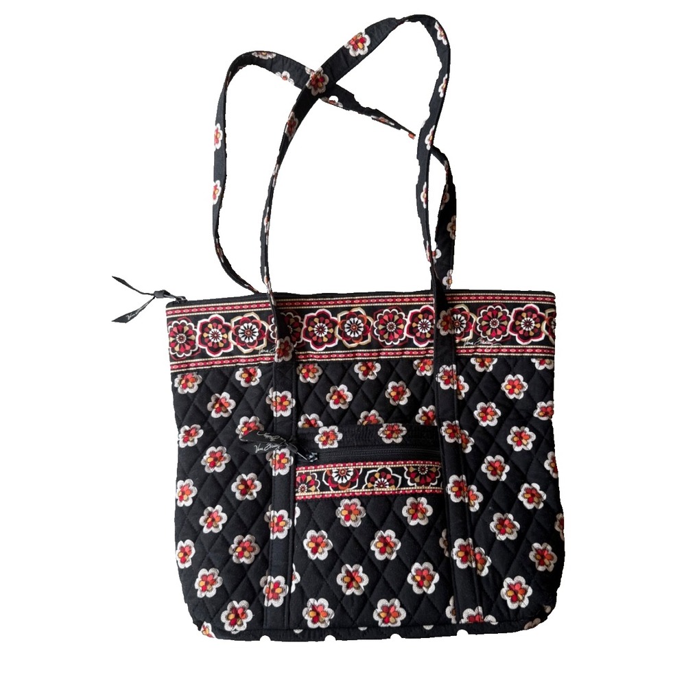 Vera Bradley Zippered Tote Pirouette Retired Black Red Floral Quilted Bag 14X12